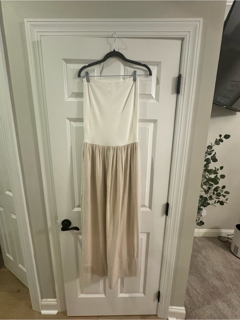 Strapless Two-Tone Maxi Dress in Cream and Beige